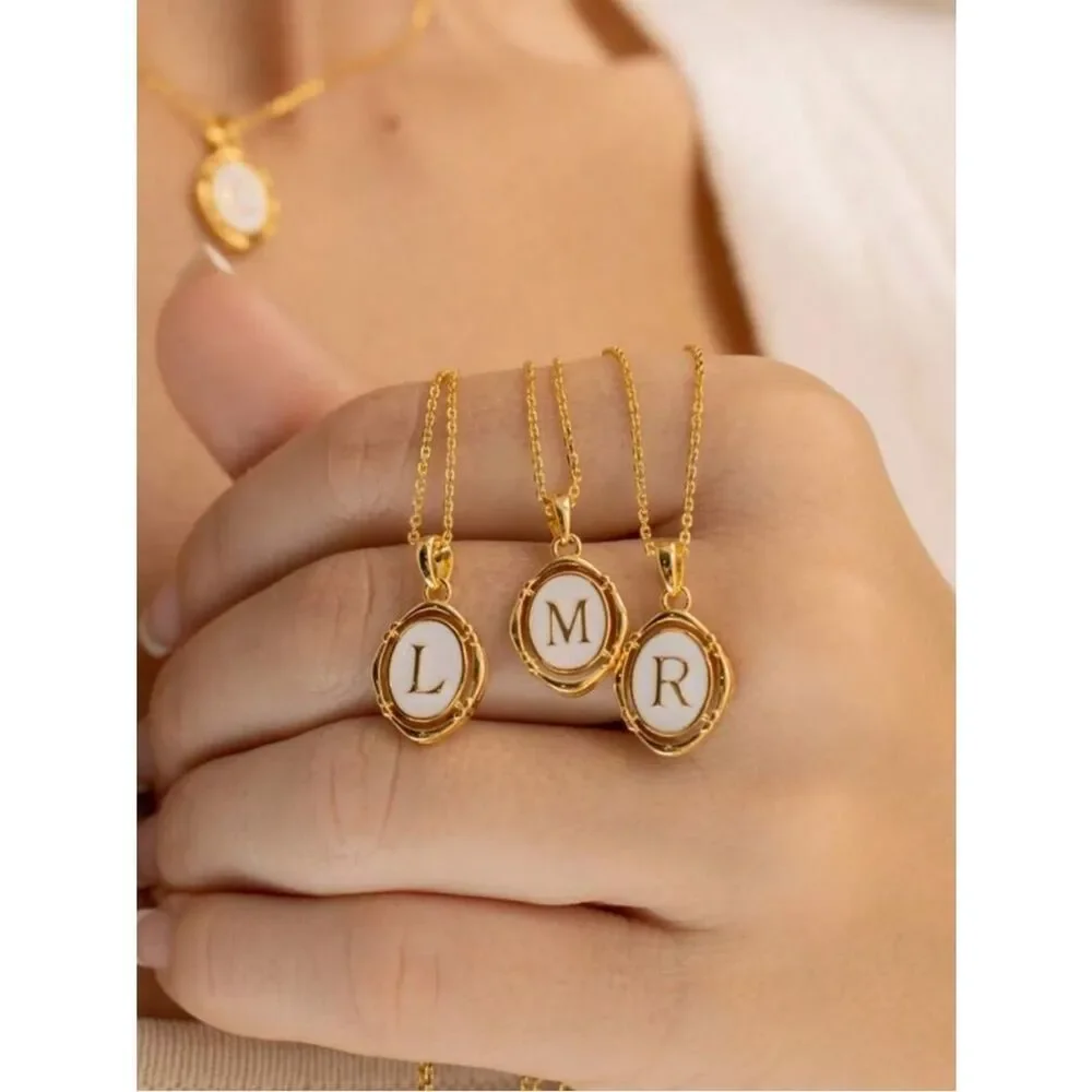 Monogram M Gold-Plated Initial Pendant Necklace - White Enamel “M” R 418